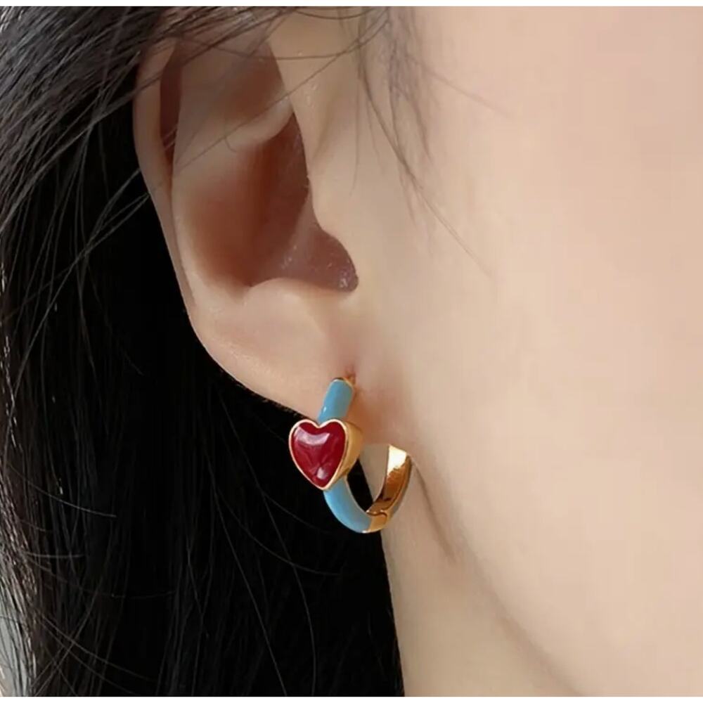 NWT Zara Vintage Red 18K Gold Plated Glaze Drop Love Earrings